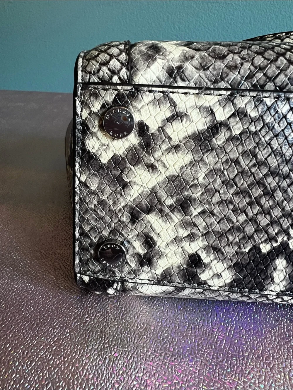 Michael Kors Black and White Python Embossed Leather Satchel